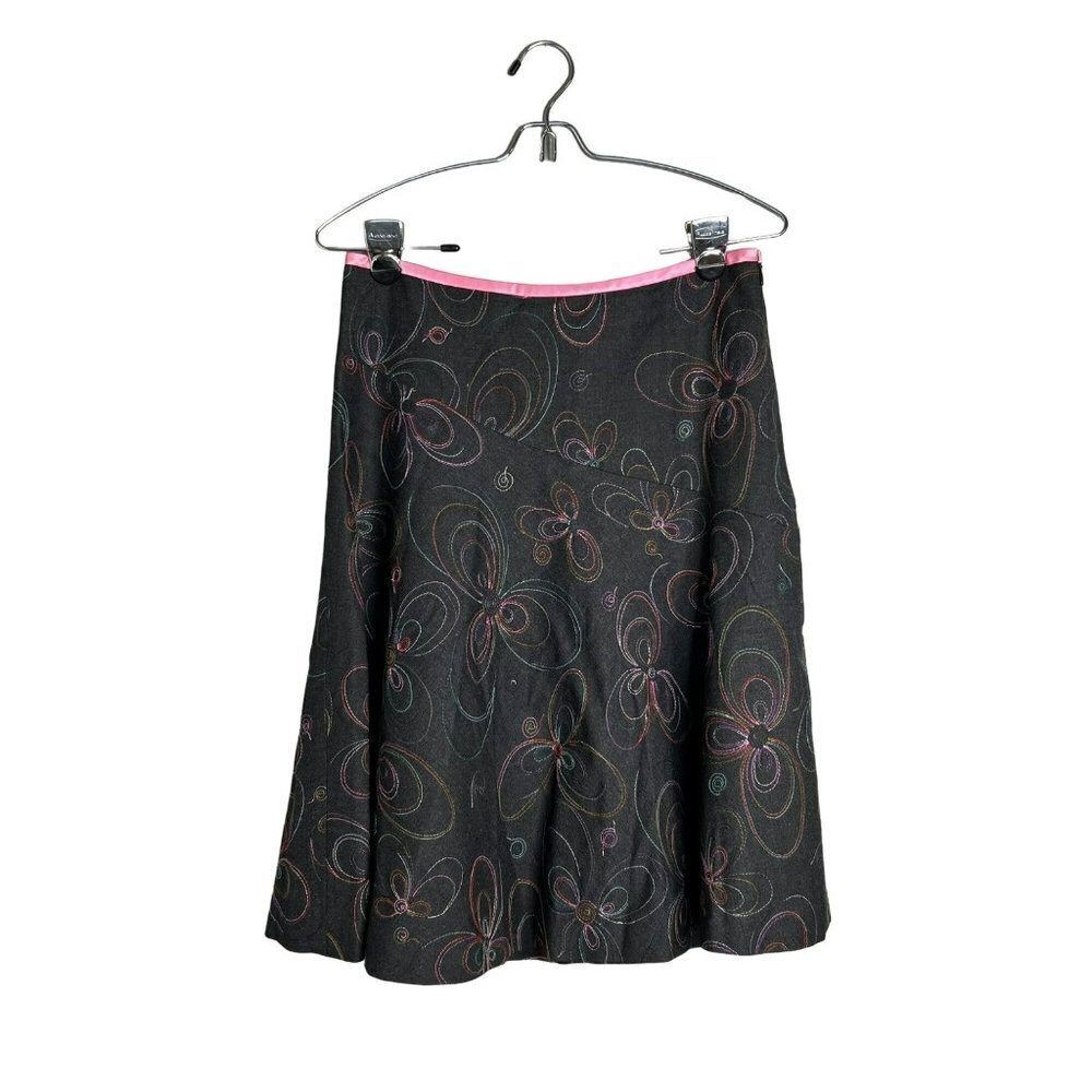 Tibi Retro Large Floral Stitch Embroidered A-Line Skirt Lined Wool Blend 2